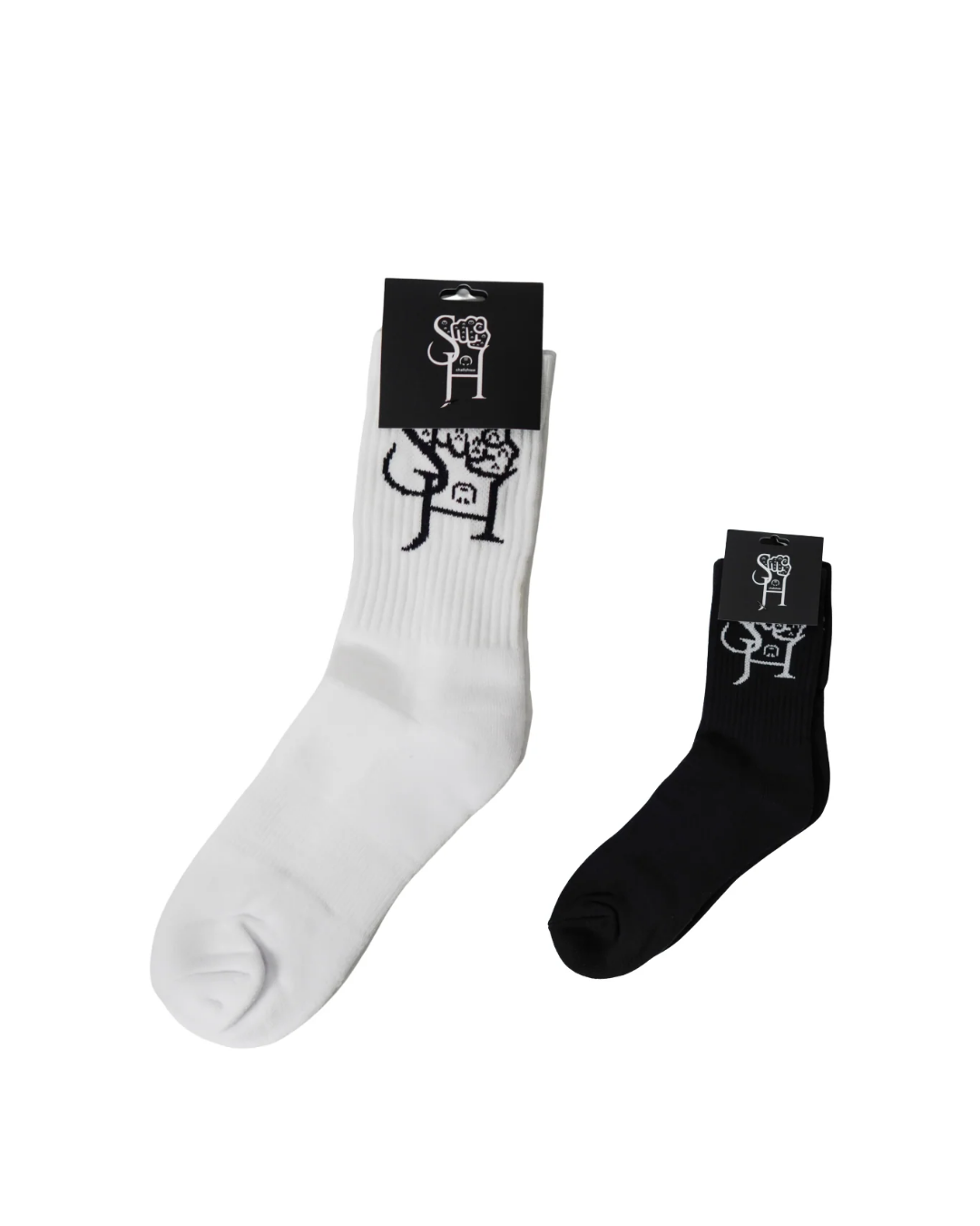 "Streetwear outfit detail featuring 2 pack Shallshion branded socks"