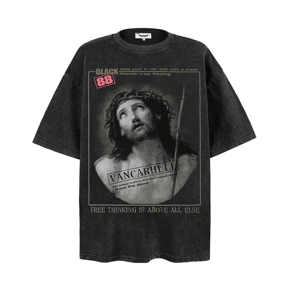 Vintage Print Short Sleeves T-shirt Men jesus