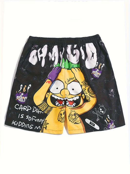 Cartoon Figure Pattern And "OH MY GOD" Board Shorts