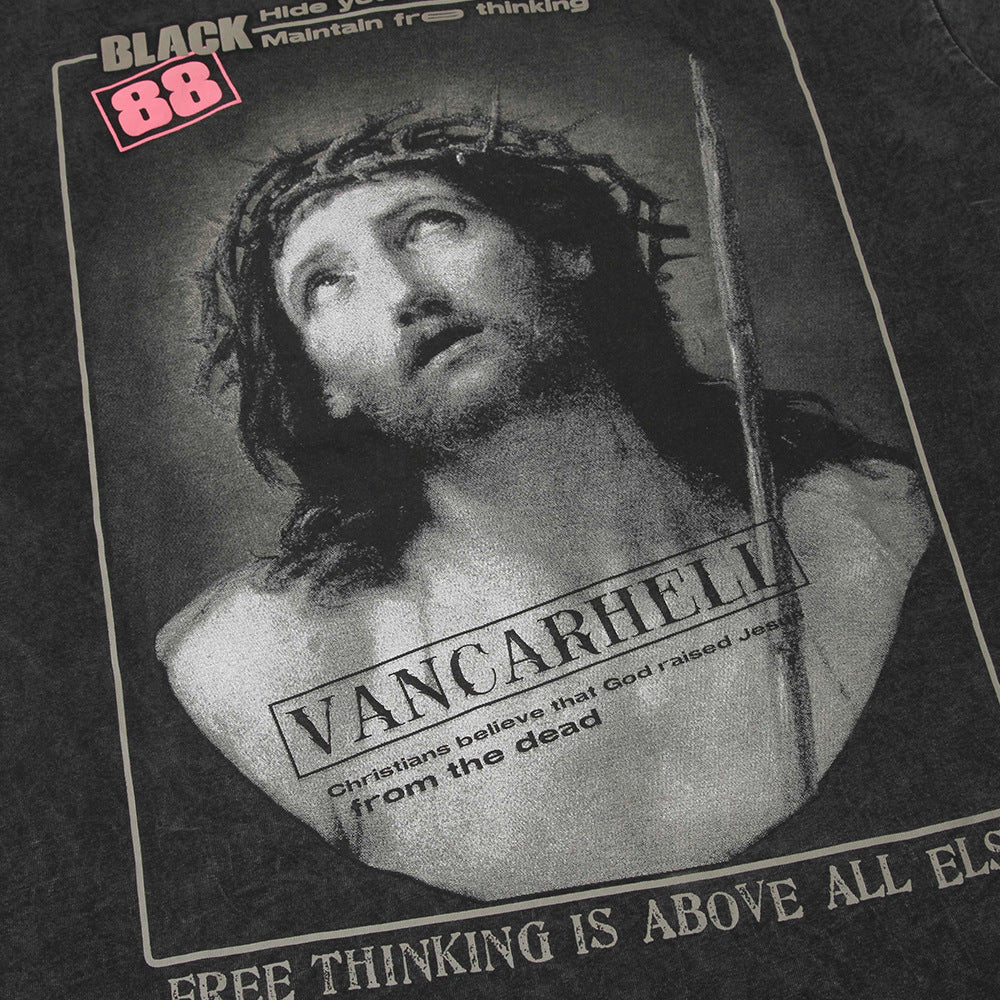 Vintage Print Short Sleeves T-shirt Men jesus