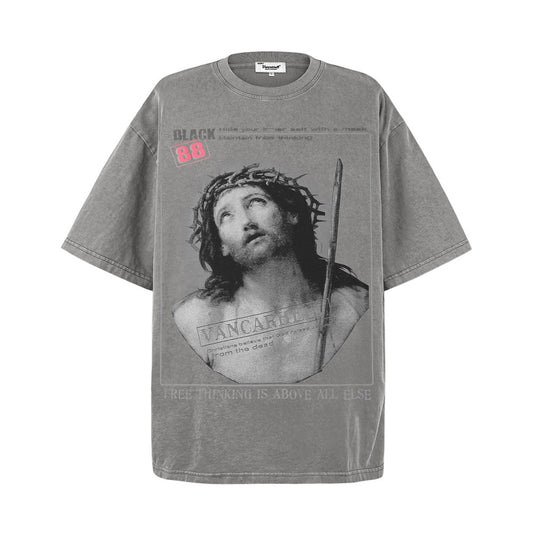 Vintage Print Short Sleeves T-shirt Men jesus