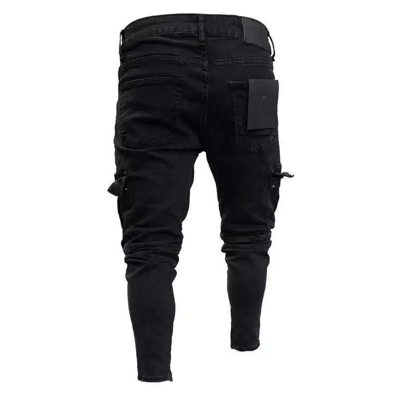 Men Slim Biker Ripped Long Denim Trousers Skinny Jeans