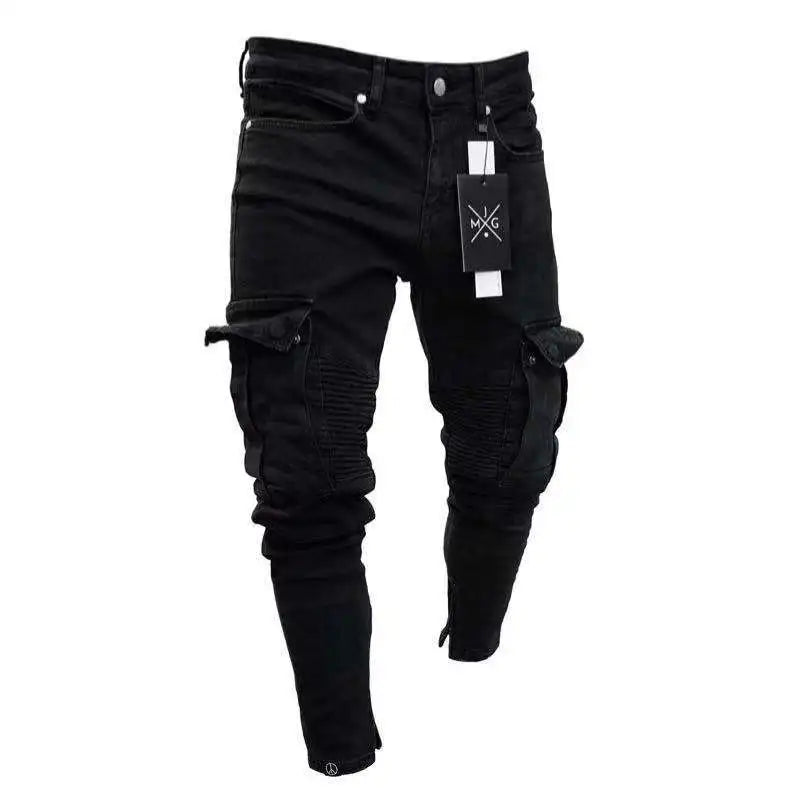 Men Slim Biker Ripped Long Denim Trousers Skinny Jeans