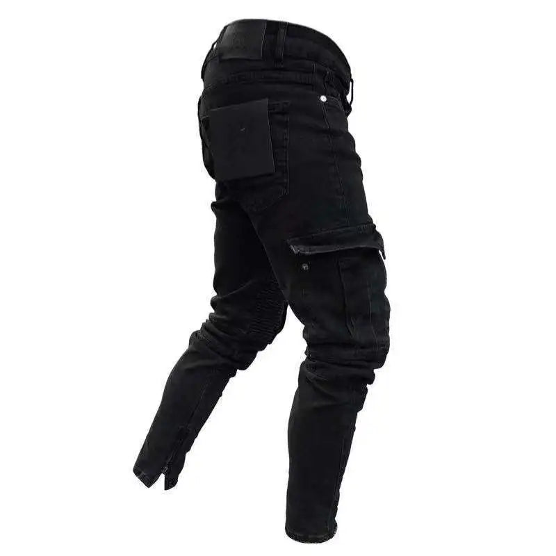 Men Slim Biker Ripped Long Denim Trousers Skinny Jeans