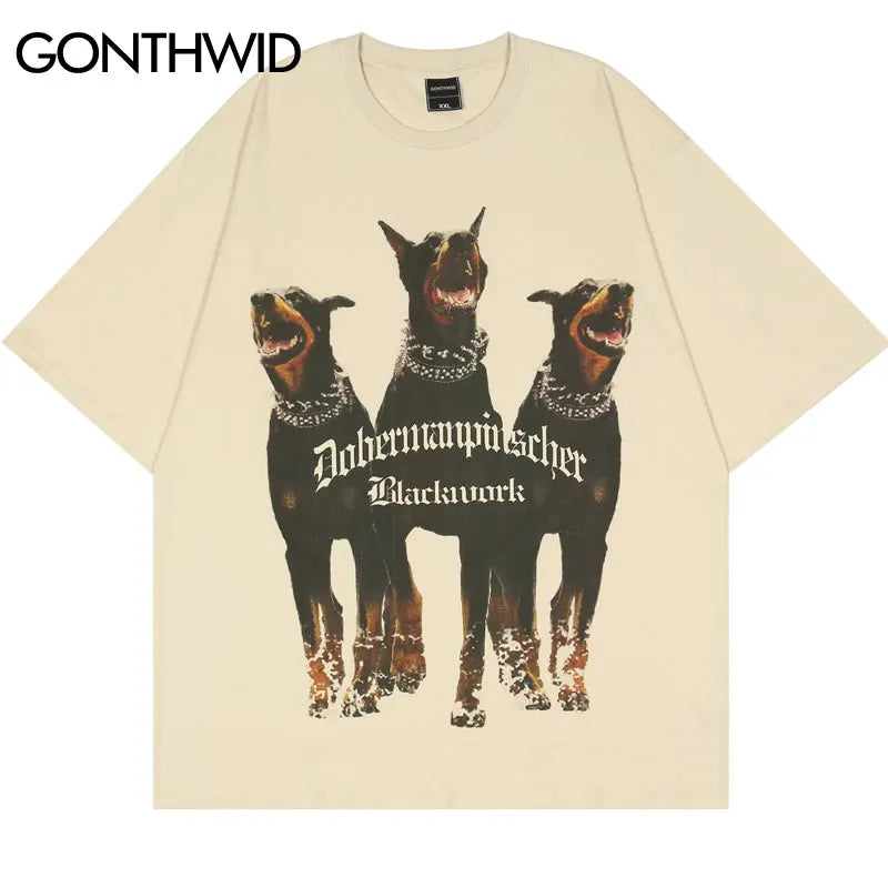 Mens Oversized T Shirt Streetwear Doberman