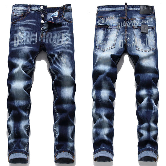 Light Luxury Men’s Slim-fit Stretch Blue Denim Pants,