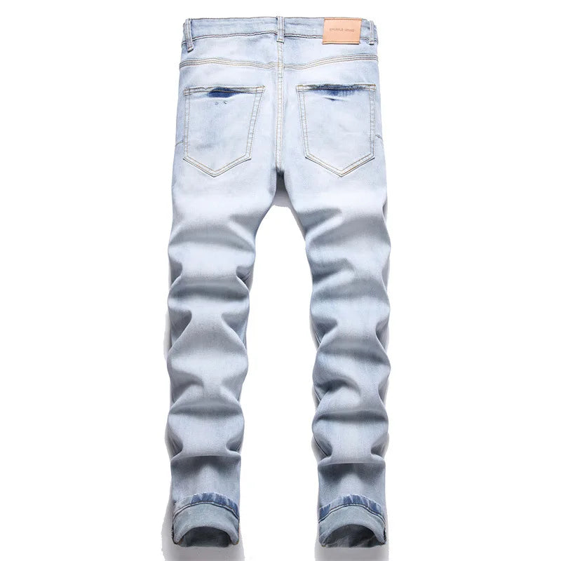 Trend Blue Jeans Mid-Waist Stretch Men's Denim Casual Pants