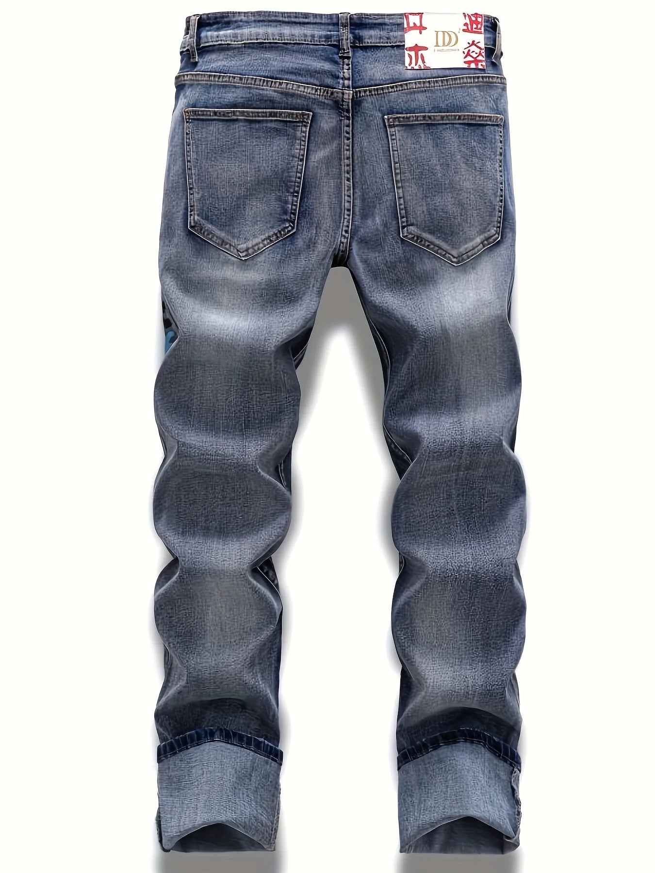 Men's Graffiti Washed Jeans, Trendy Streetwear, Denim Pants For Spring