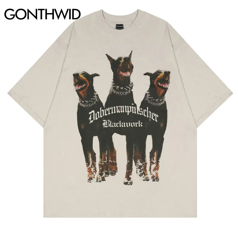 Mens Oversized T Shirt Streetwear Doberman