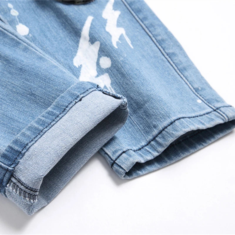 Camouflage Matching Color Jeans Mid-Waist Hole Three-Dimensional