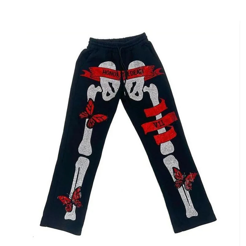 Men's Hip hop Rhinestones Skull Graphic Trousers Sweatpants Men