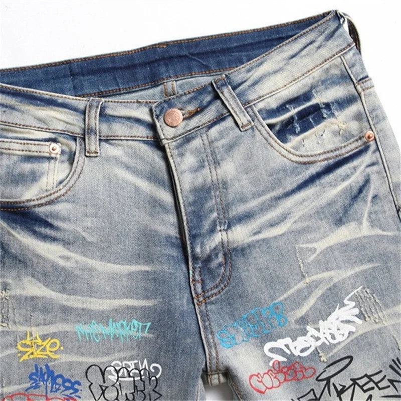 EH·MD® Graffiti Embroidered Jeans Men's