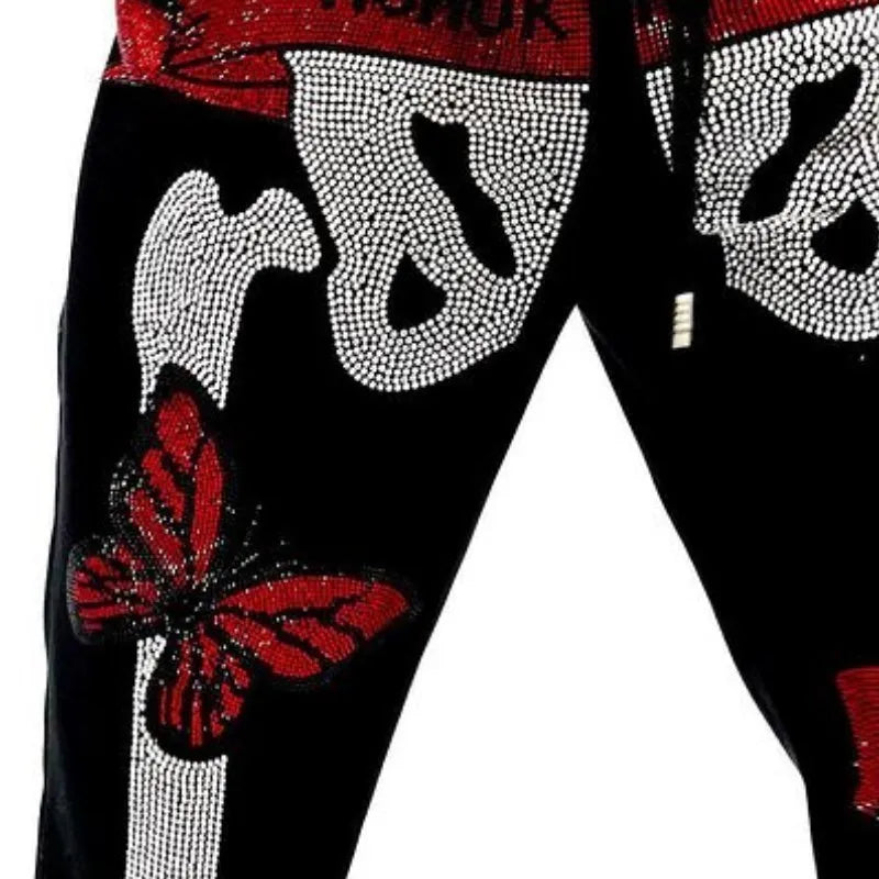 Men's Hip hop Rhinestones Skull Graphic Trousers Sweatpants Men