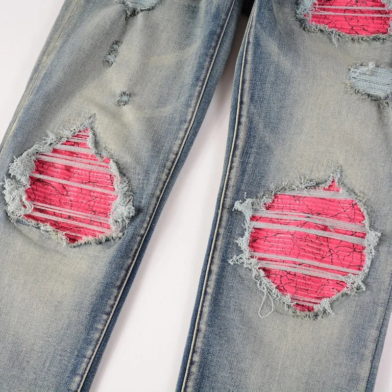 Men's Cracked Patch Biker Jeans