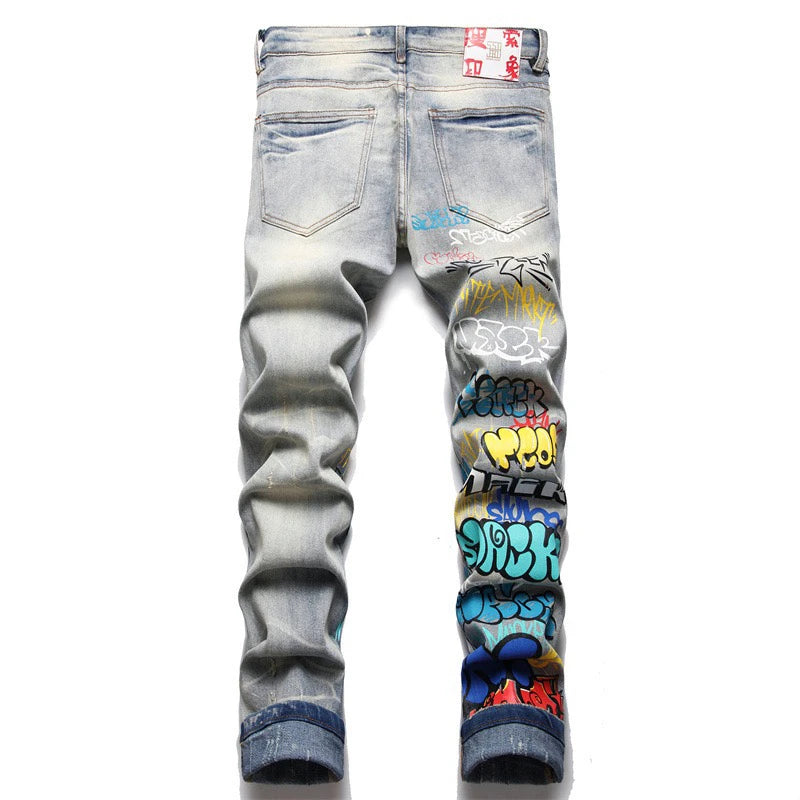 EH·MD® Graffiti Embroidered Jeans Men's