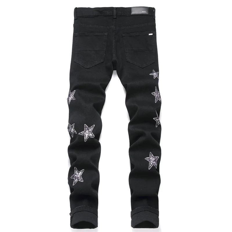 black stretch fashion small straight pants men's