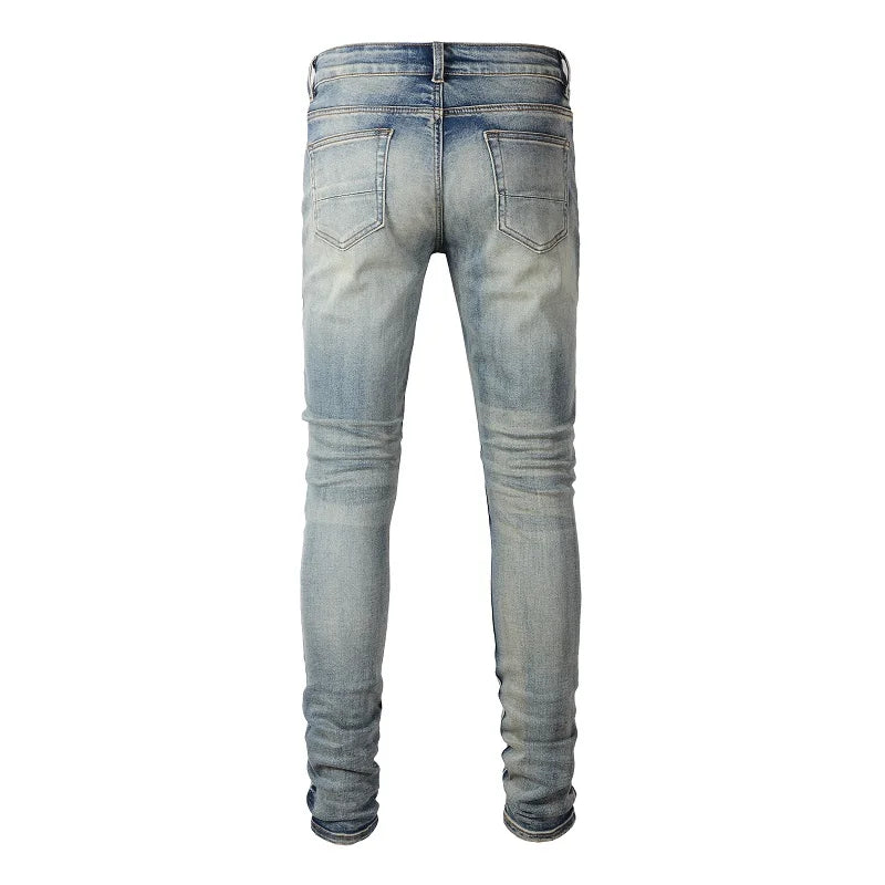 Men's Cracked Patch Biker Jeans